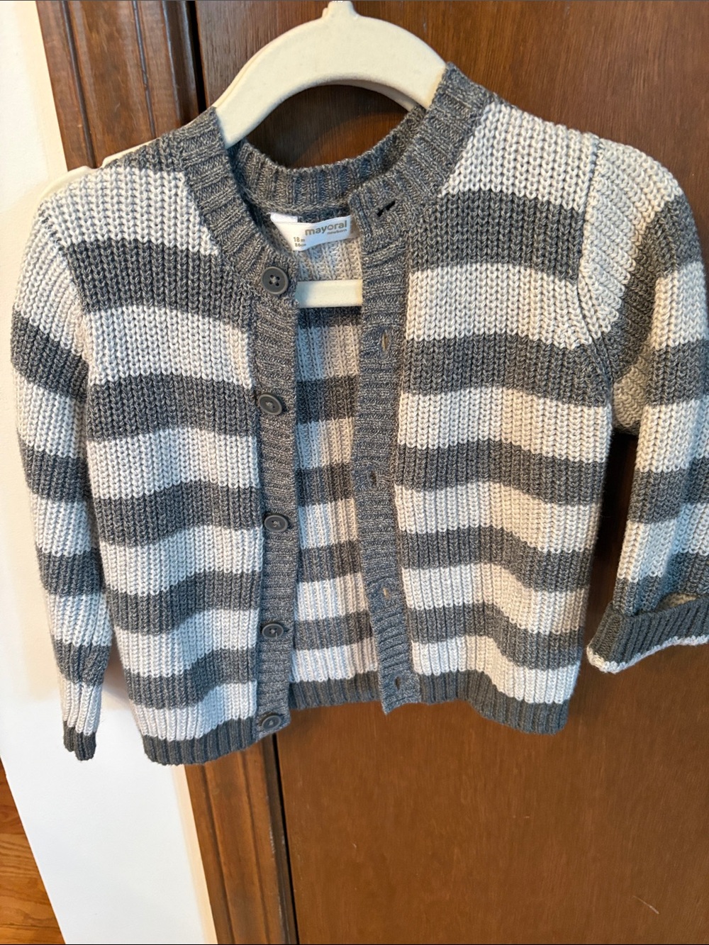 Striped knit button-up cardigan